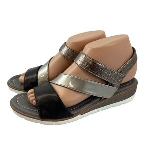 David Tate Womens Size 7M Blues Sandal‎ Black Multi Leather Adjustable Open Toe